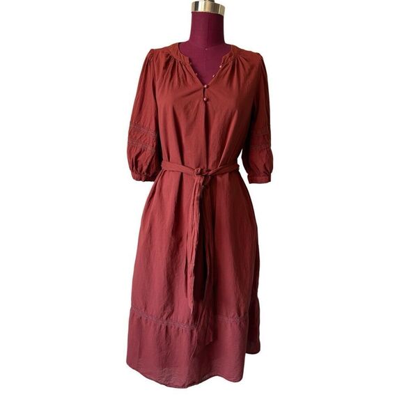 Evereve Midi Dress Belted size S Rust Brick brown - Picture 2 of 12
